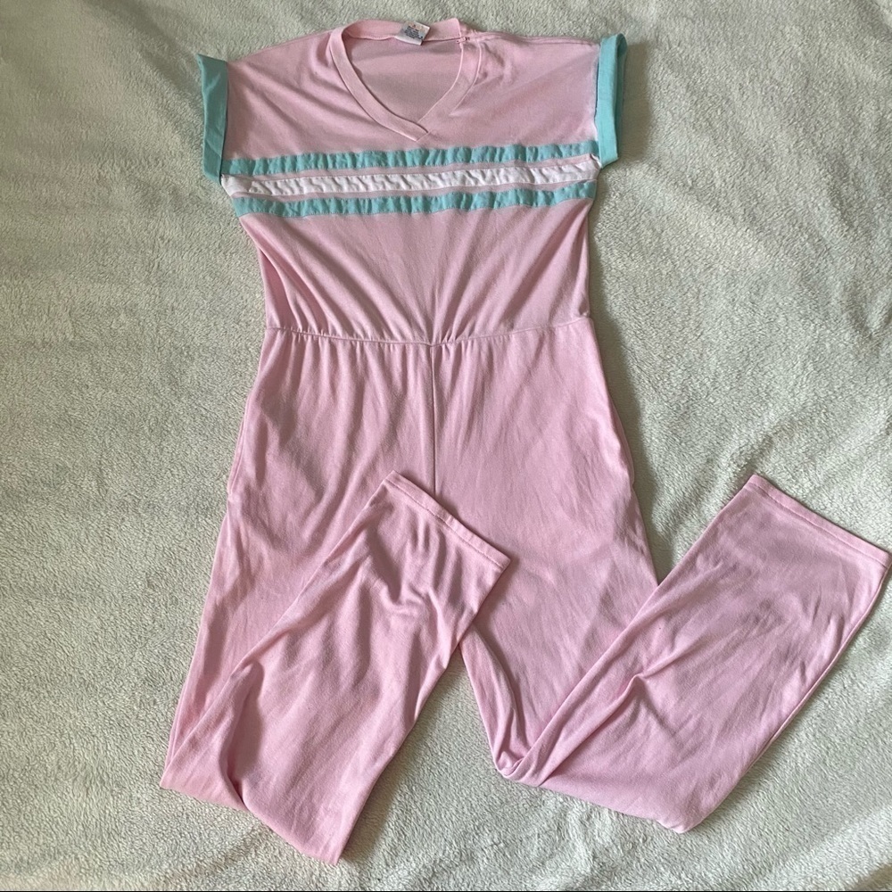 𝅺LADY Foot Locker eighties pink jumpsuit striped​​​​​​